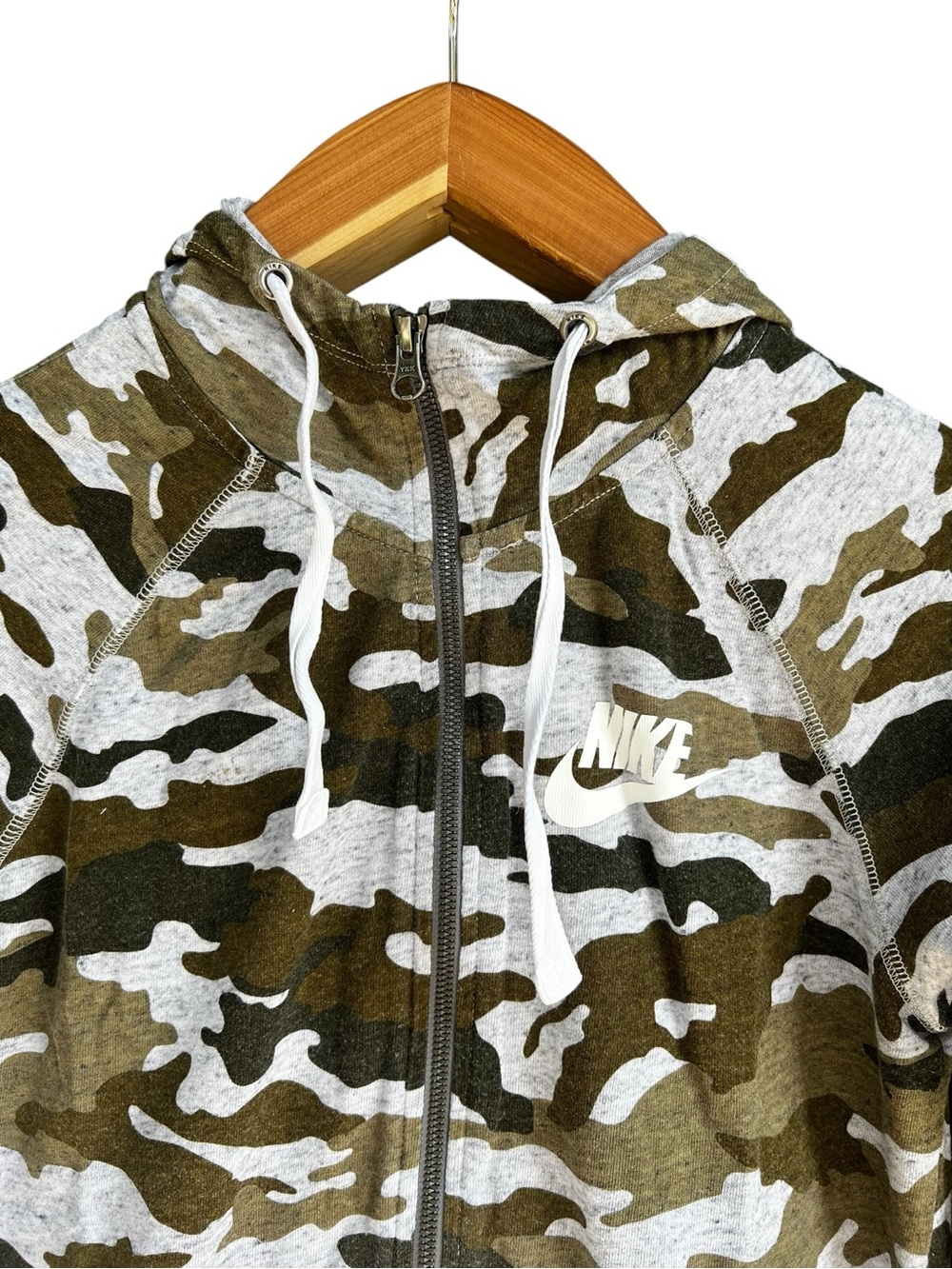 Nike Gym Vintage Camo Full Zip Hoodie Jacket Womens Small Green Black Y2K - Picture 3 of 13